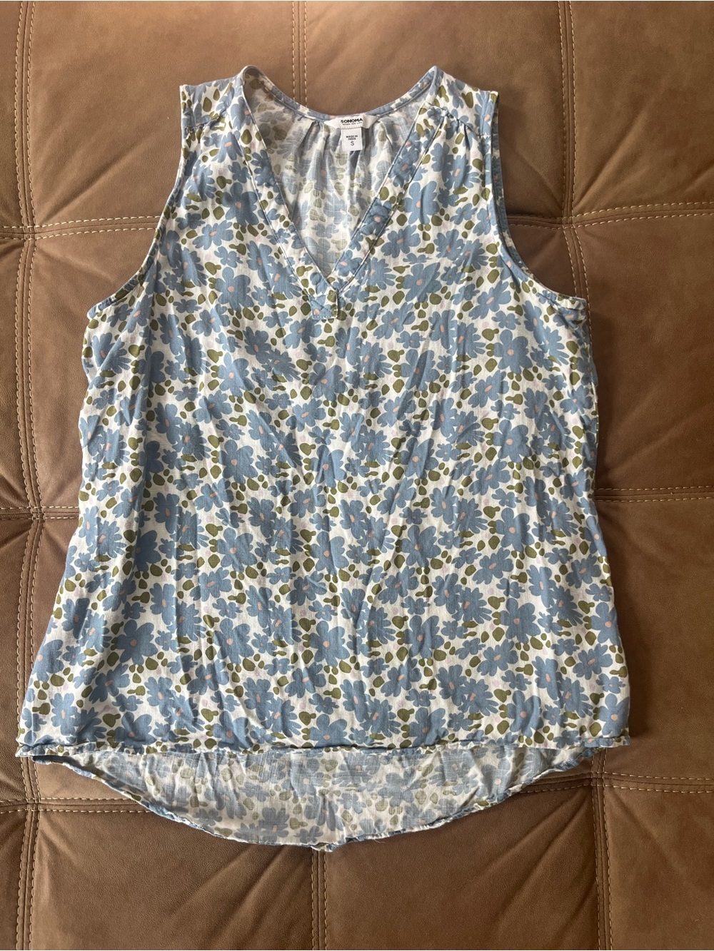 Sonoma Blue and Olive Floral V-Neck Tank Top